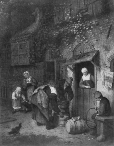 Farmers in front of a farmhouse