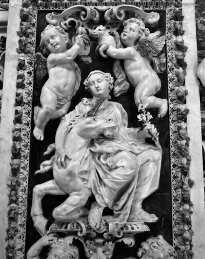 Pilaster mirror with holy Justina of Padua