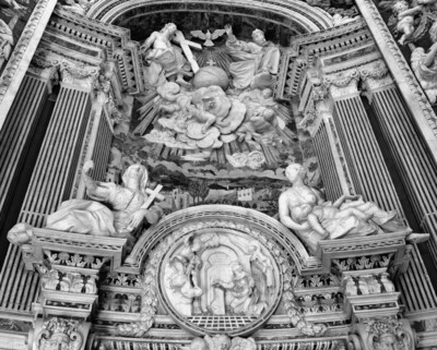 Trinity, Caritas and Fides and Clipeus with Annunciation relief