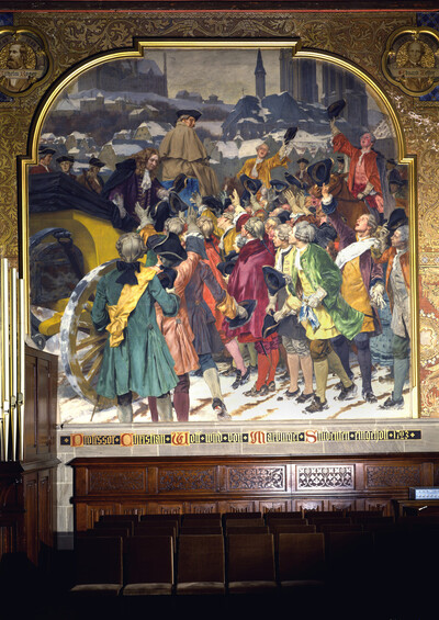 Professor Christian Wolf is met by Marburg students, 1723