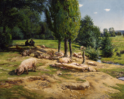 Schwälmer Landschaft mit Schweineherde