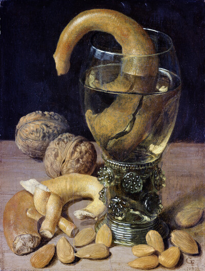 Still Life with Romans, pretzels and almonds