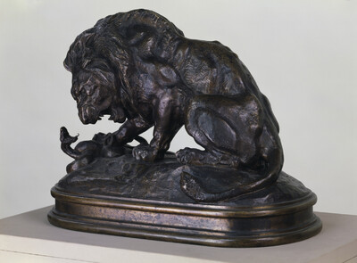 Lion crushing a serpent