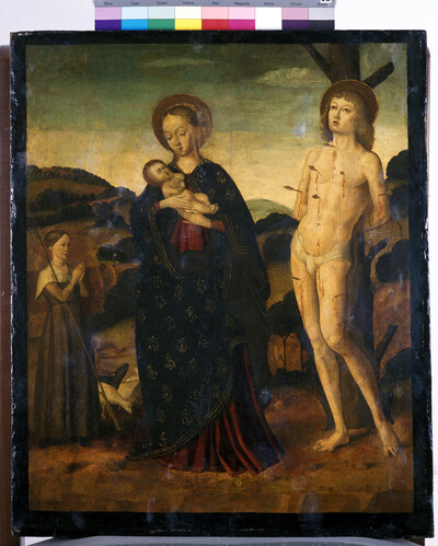 Maria mit dem Kinde, von einem Hirtenmädchen verehrt, und der heilige Sebastian, Folio 00113