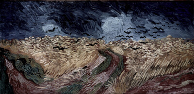 Wheat field with ravens