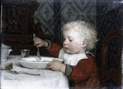 Child by table, Rudi Anker