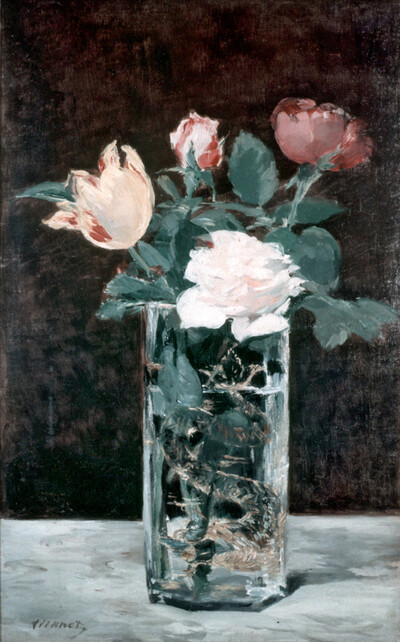 Roses and tulips in dragon decorated vase