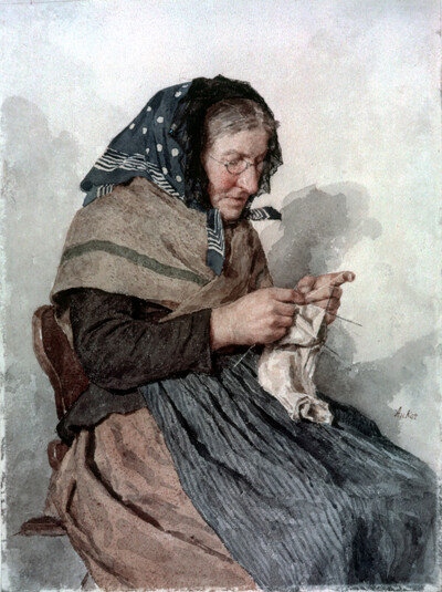 Knitting peasant woman