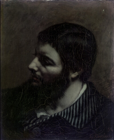 Self-portrait with striped collar