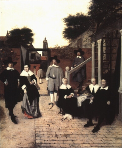Family in the courtyard room