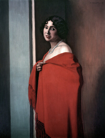 Woman with red scarf