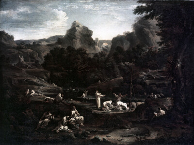 Landscape with praying monks
