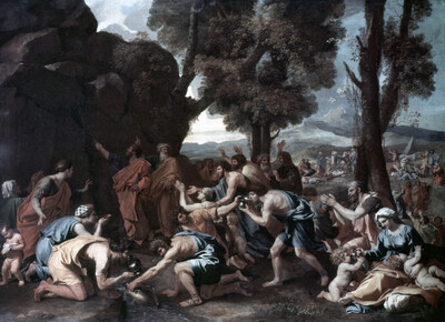 Moses knocking water out of the rock