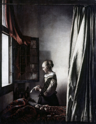 Letter-reading girl at the open window