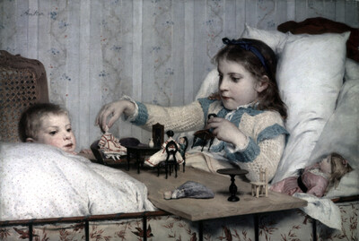 Girl playing with dolls