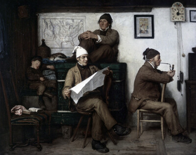 Farmers reading the newspaper