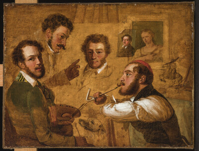 Study of a studio with friends and a portrait of E. T. A. Hoffmann at the easel