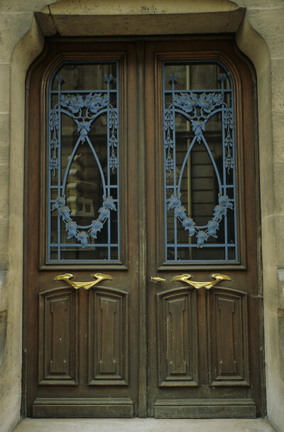 Entrance door with wrought iron pattern