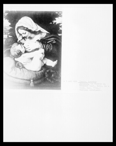 Madonna with the child on a green pillow