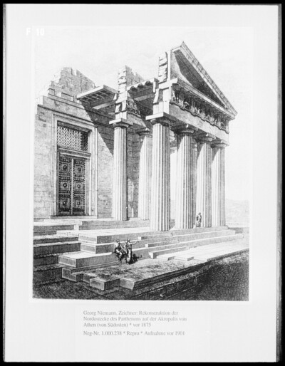 Rekonstruktion der Nordostecke des Parthenons auf der Akropolis von Athen
