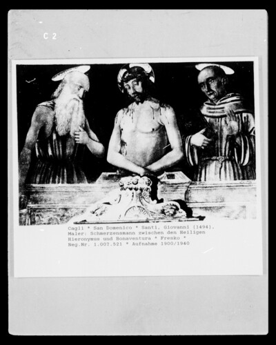 Christ as a man of pain with two saints