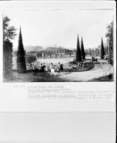 Bellevue Palace in Kassel, Hirschjagde Landgrave Friedrichs 2nd in the Auepark