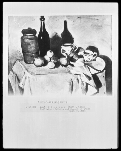 Still life with fruit and tableware/Nature morte: pots et bouteiles/Stilleben (fruits and dishes)/Nature morte: pots, bouteile, tasse et fruits