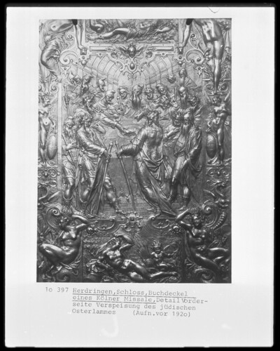 Detail of a book cover of a Kölner Missale, front: feeding of the Jewish Easter lamb
