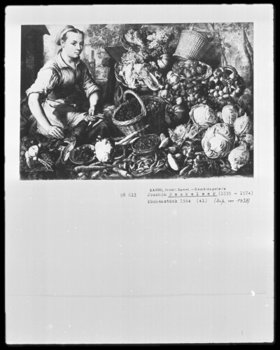 Market woman with vegetables, fruit and poultry