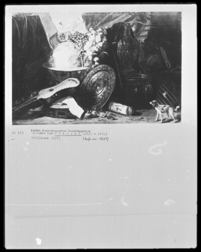 Still life with globe, musical instruments and metal vessels