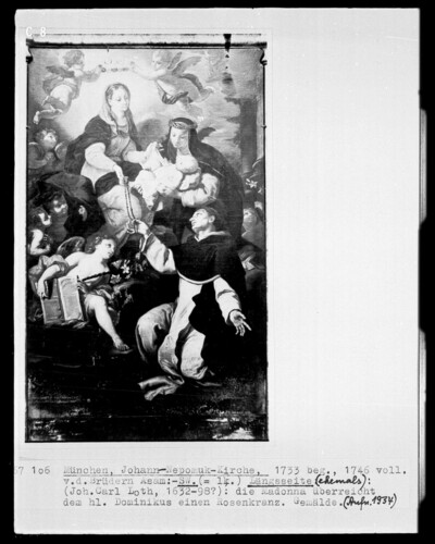 Madonna presenting a rosary to Saint Dominic
