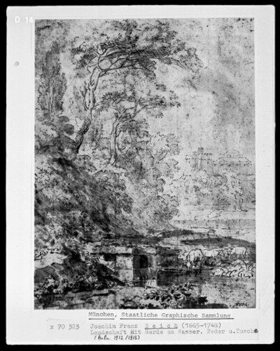 Landscape with a herd by the water