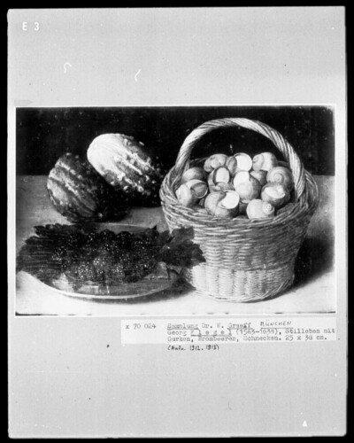Still life with cucumbers, blackberries, snails