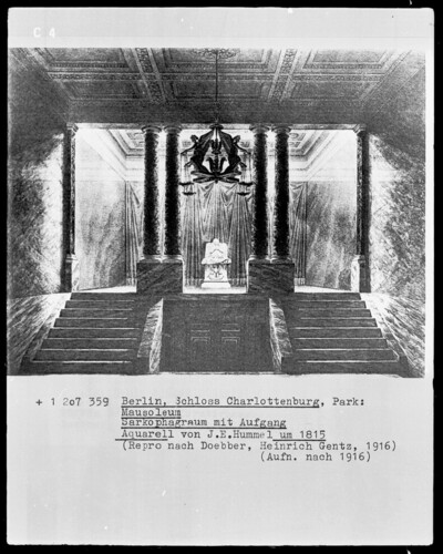 View into the sarcophagus of the Mausoleum of Queen Luise in the park of Charlottenburg Palace in Berlin