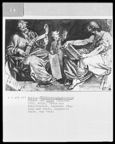 Greis with scroll, reading young and Putto