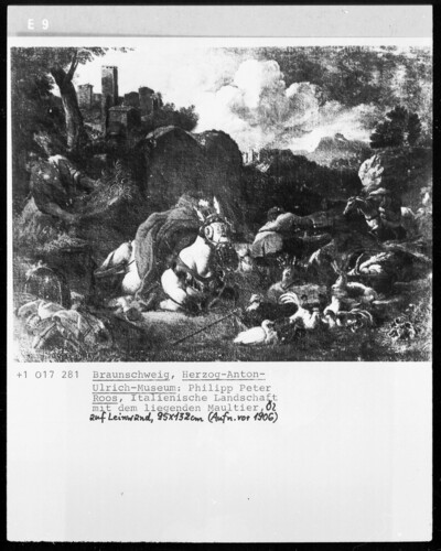 Italian landscape with lying mule