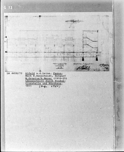 Fagus-Werk, Längsschnitt durch Produktionshalle und Bürohaus