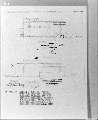 Fagus-Werk, Aufrisse vom Kohlen- und Spänehaus von Norden und Süden