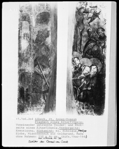 Fragment of an altar wing with a crucifixion and holy Nicholas