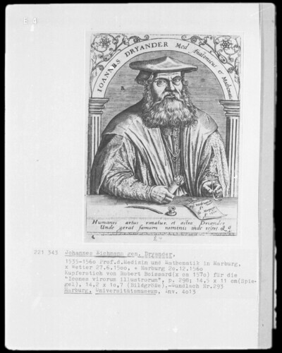 Portrait Johannes Eichmann (1500-1560), 1535-1560 Professor of Medicine in Marburg