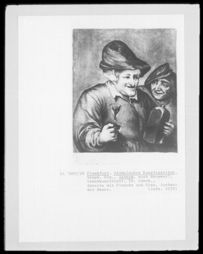 Farmer with bottle and glass, laughing farmer