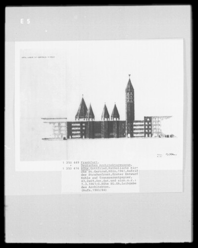 Katholische Kirche Sankt Gertrud in Köln, Aufriss der Straßenfront, 1. Entwurf