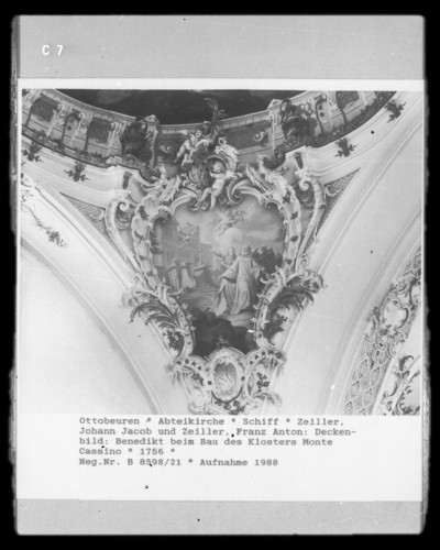 Der heilige Benedikt beim Bau des Klosters auf dem Monte Cassino