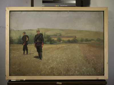 Two soldiers with a pickle hood on a field - study