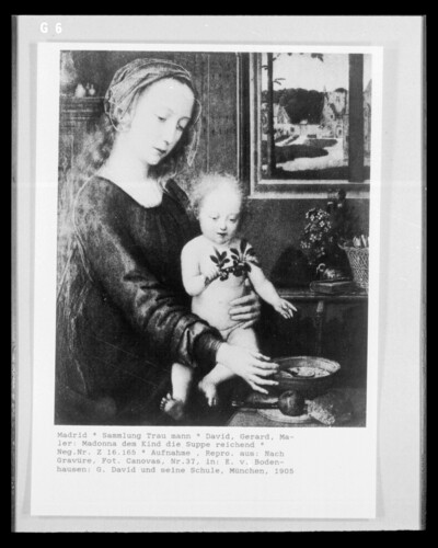 Madonna dem Kind die Suppe reichend