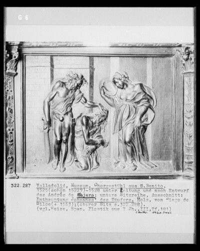 Choir stalls, lower row of seats, detail: Beheading of John the Baptist
