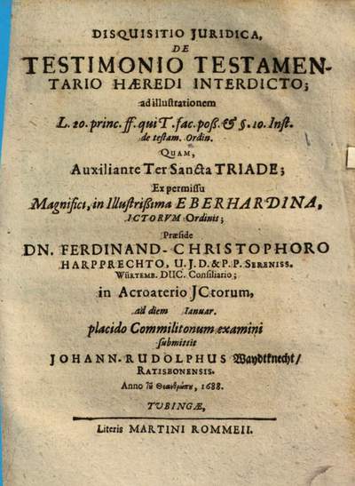 Disquisitio Iuridica De Testimonio Testamentario Haeredi Interdicto Ad Illustrationem L Princ Ff Qui T Fac Poss Et 10 Inst De Testam Ordin Europeana