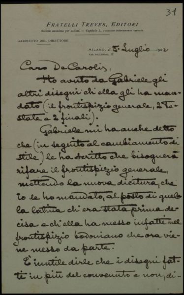 Lettera di Beltrami a De Carolis
