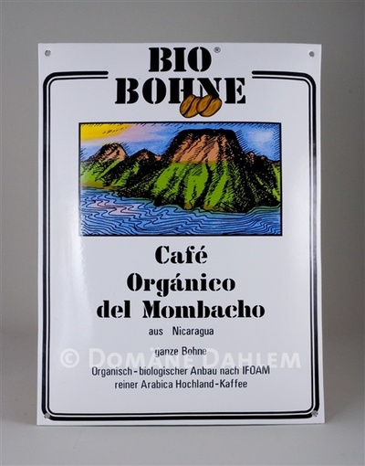 Emailschild mit Werbung für "Bio Bohne"-Kaffee