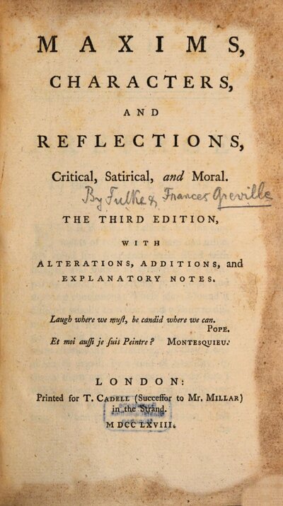 Maxims, characters and reflections ... : critical, satirical and moral